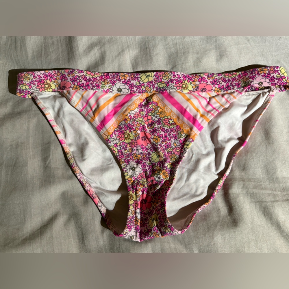 Victoria's Secret Multicolor Floral Bikini Bottom with Pink Trim